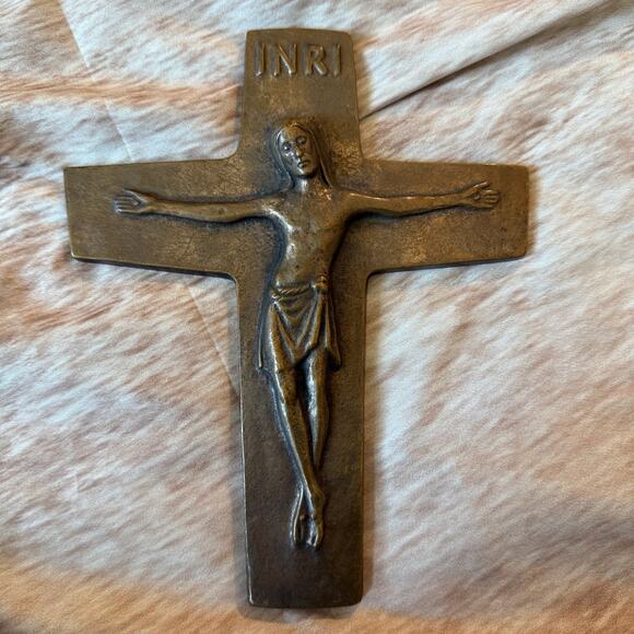 Source unknown Other - Antique French Art Deco Bronze Crucifix  Design Solid Bronze Wall Decor